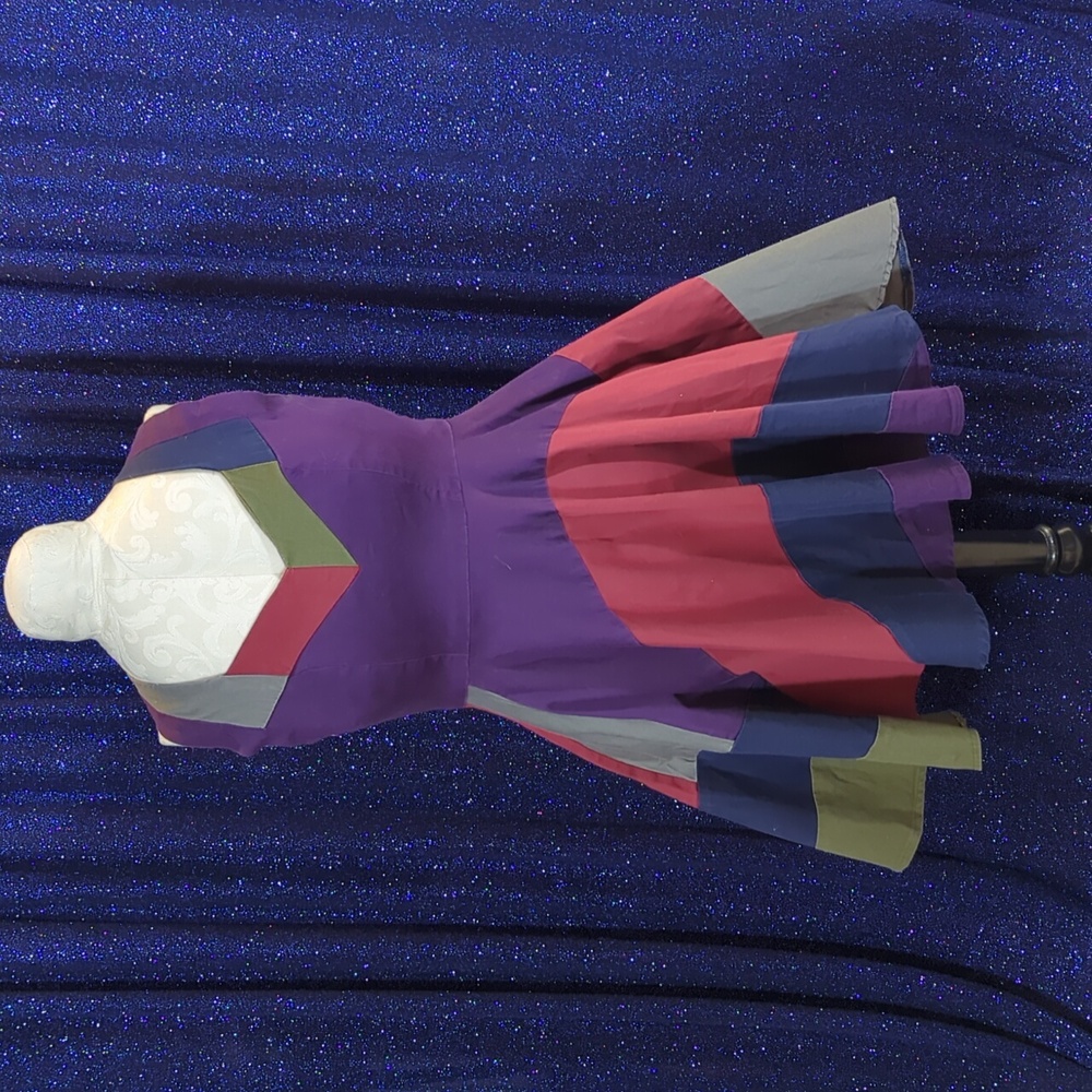 One of a Kind Handmade Designer Colorblock Fit and Flare Dress